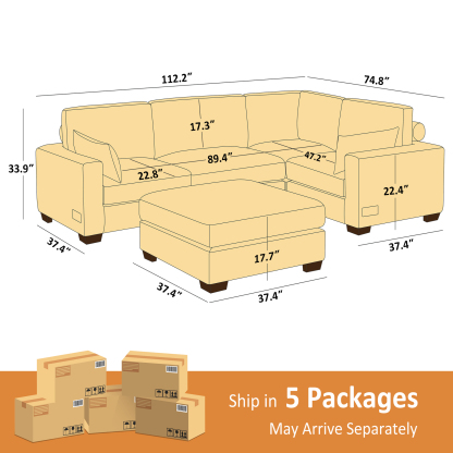 74.8''-149.6'' L/U Shaped Chenille Sofa with Ottomans & Outlets