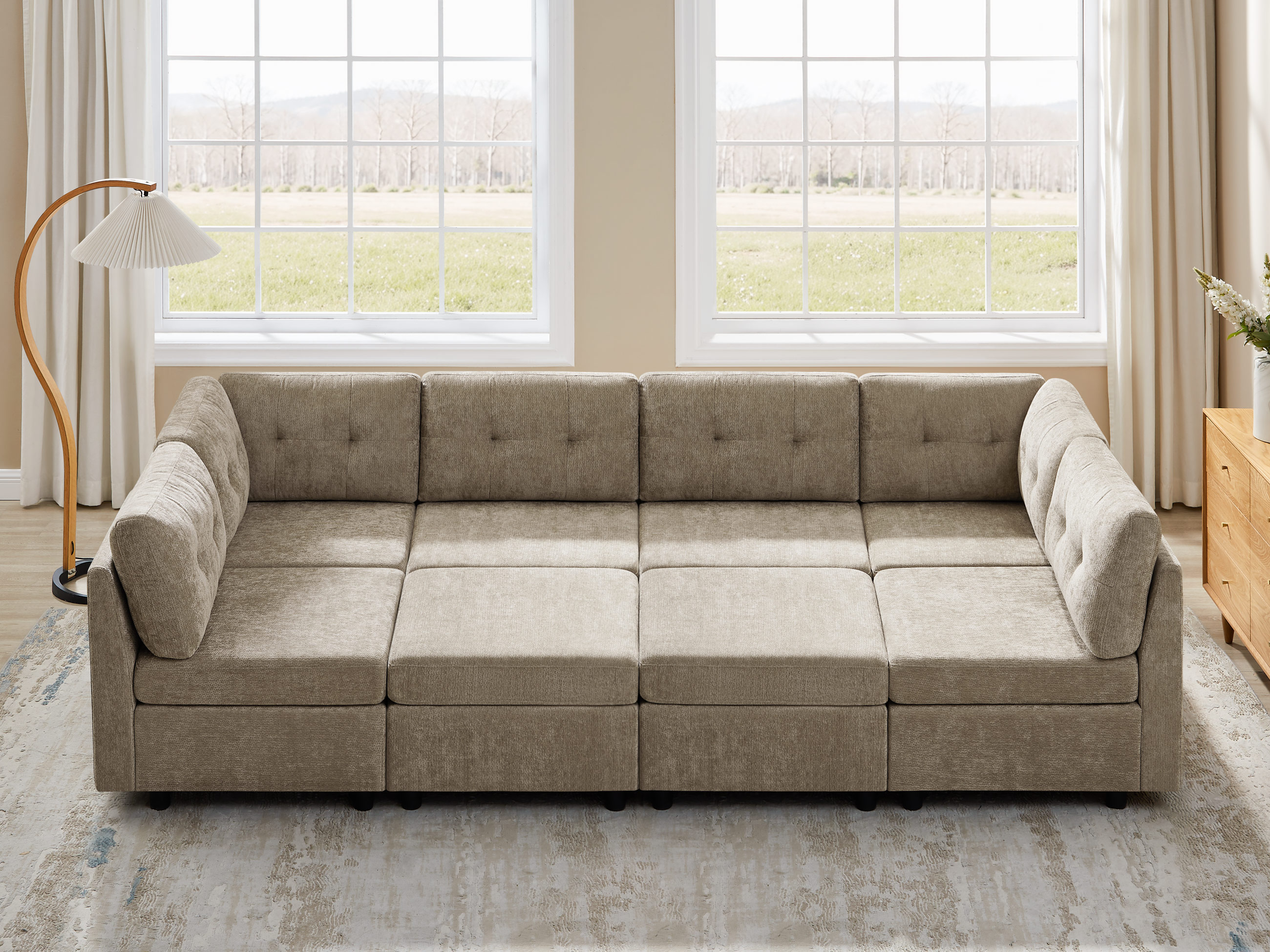 Modular L/U Shaped Chenille Sectional Sofa with Ottoman for Living Room