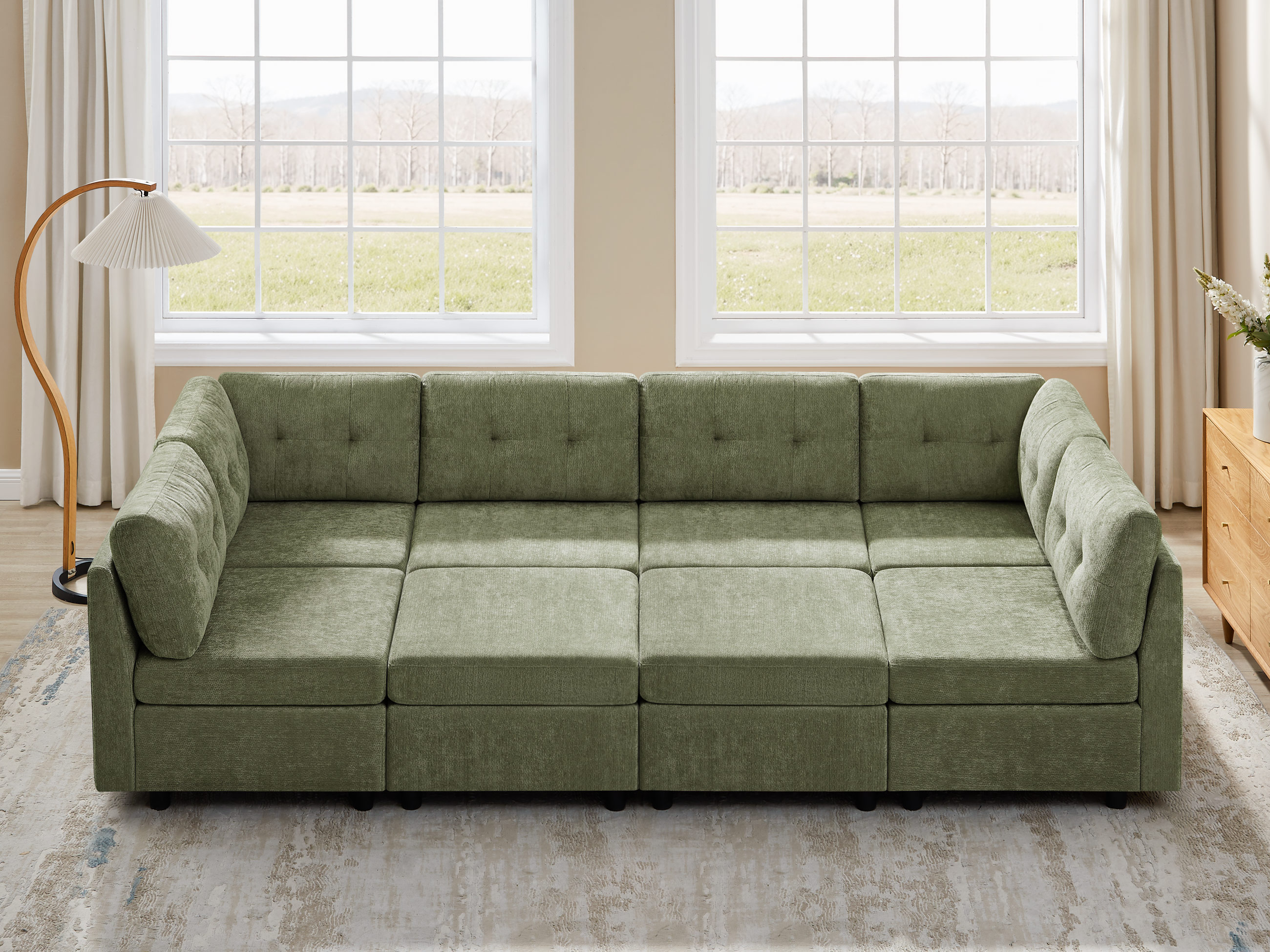 Modular L/U Shaped Chenille Sectional Sofa with Ottoman for Living Room