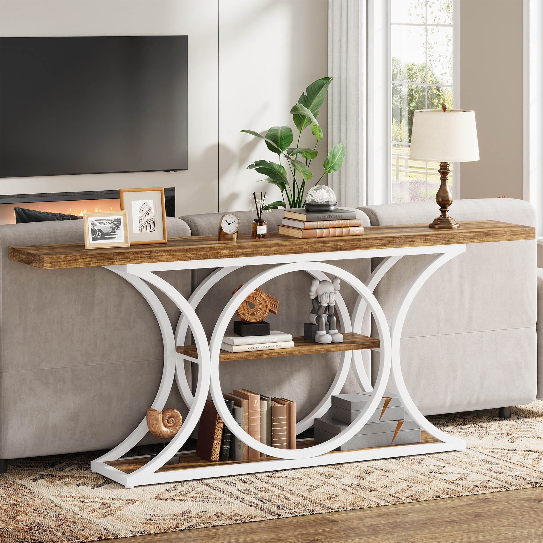 63" 3-Tier Console Table for Sofa, Living Room, Porch & Entryway