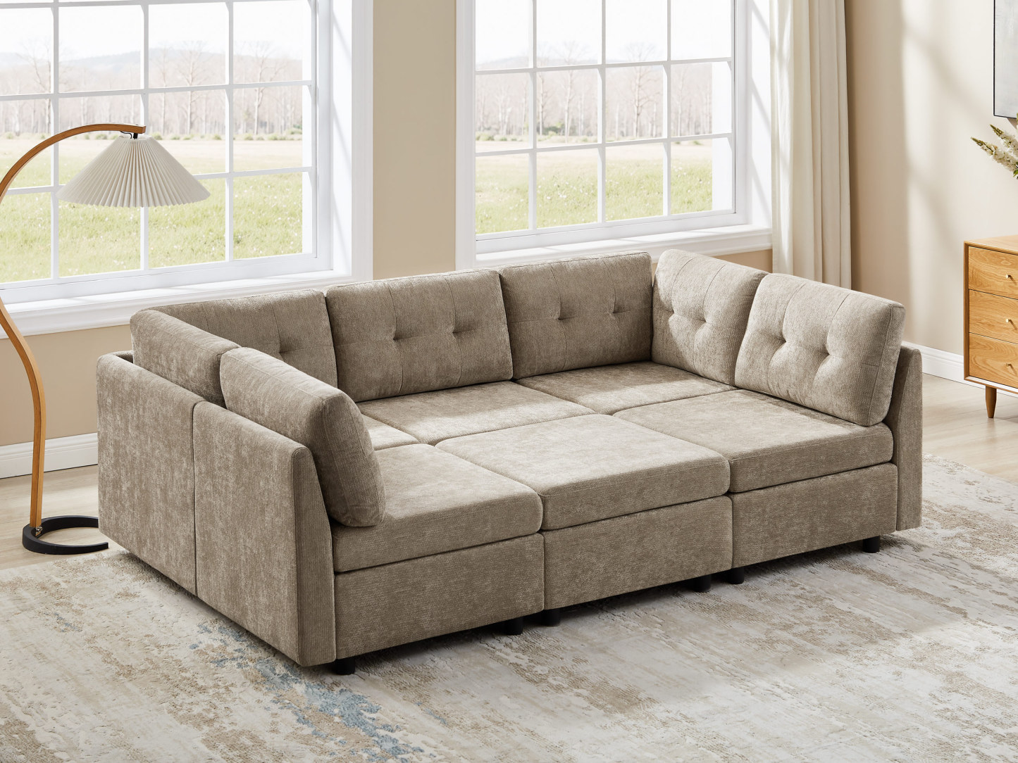 Modular L/U Shaped Chenille Sectional Sofa with Ottoman for Living Room