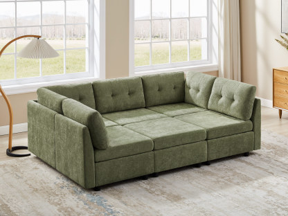 Modular L/U Shaped Chenille Sectional Sofa with Ottoman for Living Room