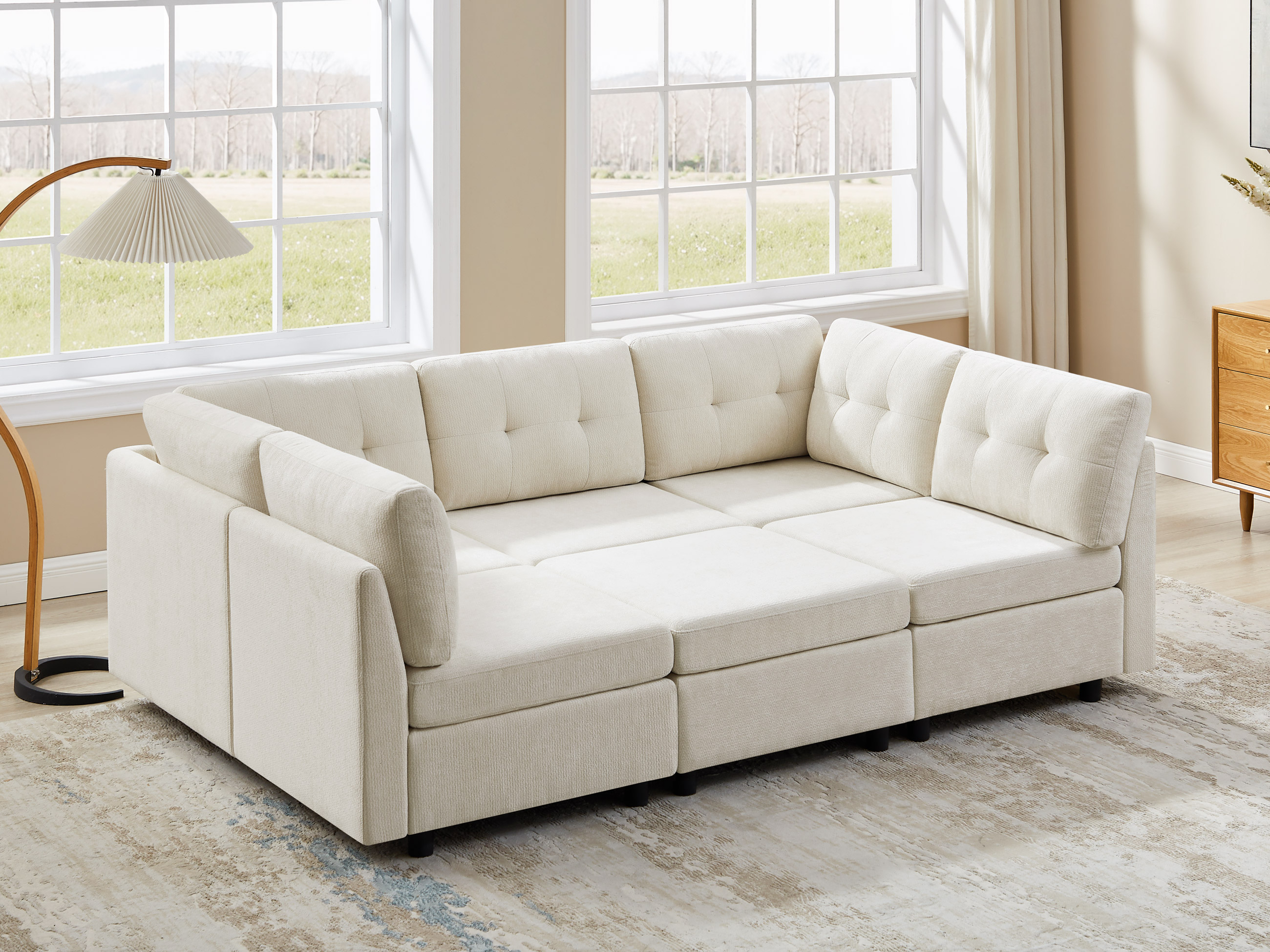 Modular L/U Shaped Chenille Sectional Sofa with Ottoman for Living Room