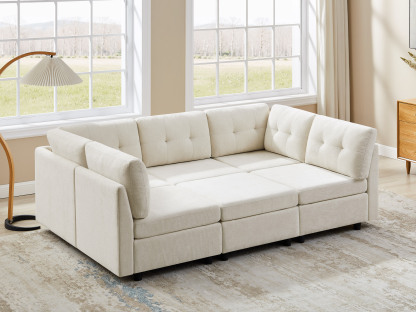 Modular L/U Shaped Chenille Sectional Sofa with Ottoman for Living Room