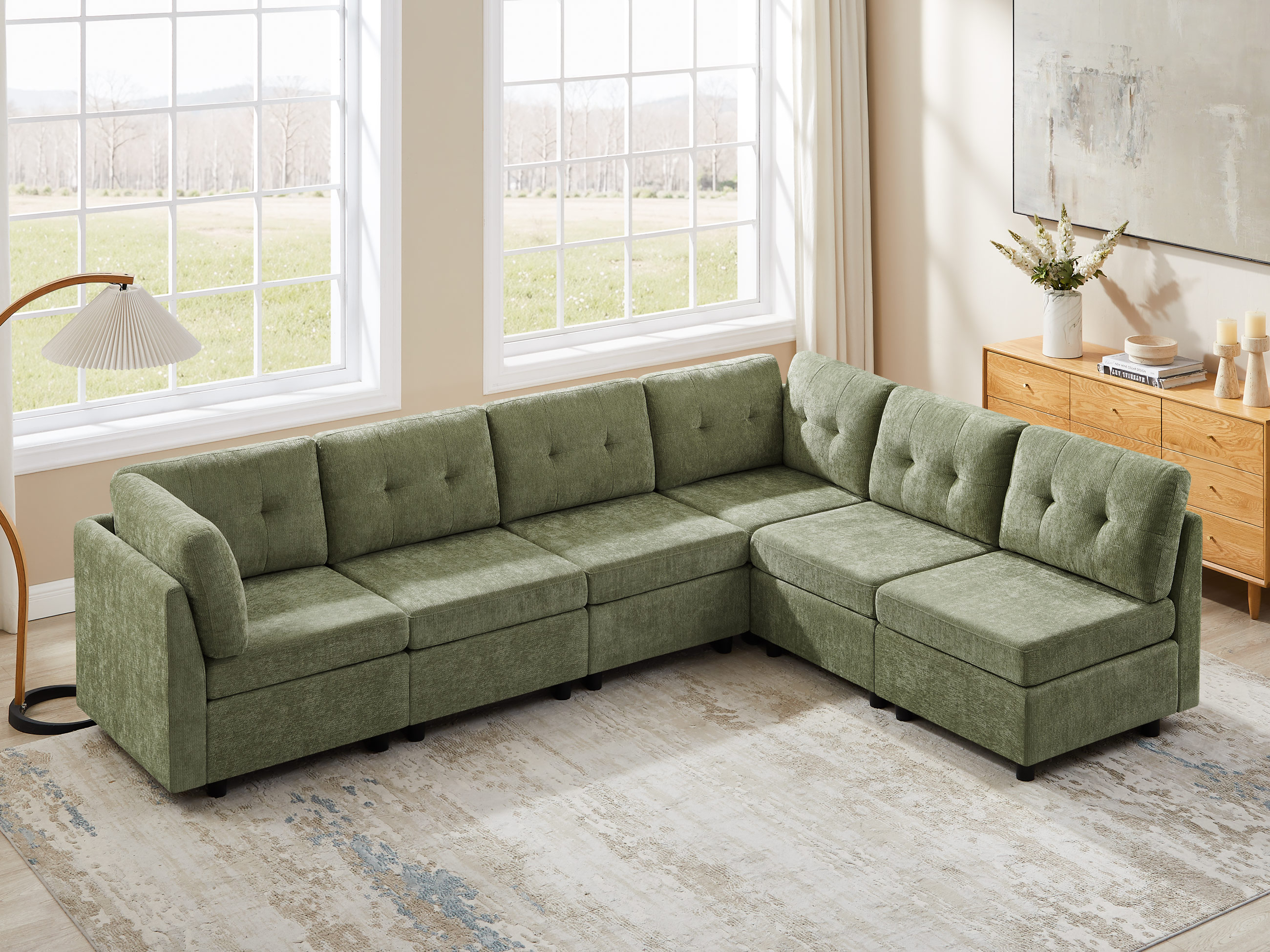 Modular L/U Shaped Chenille Sectional Sofa with Ottoman for Living Room