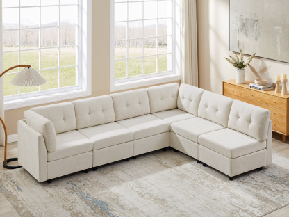 Modular L/U Shaped Chenille Sectional Sofa with Ottoman for Living Room