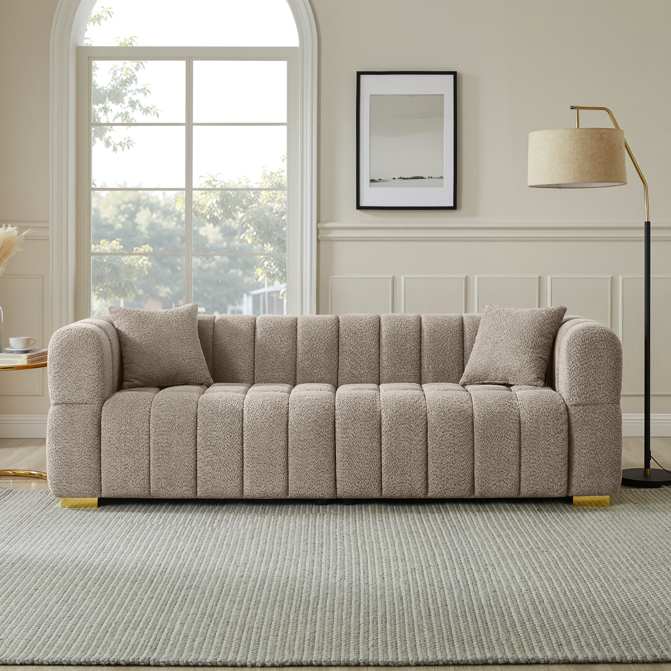 85" W 3-Seater Boucle Waffle Sofa for Chic Living Room & Apartment