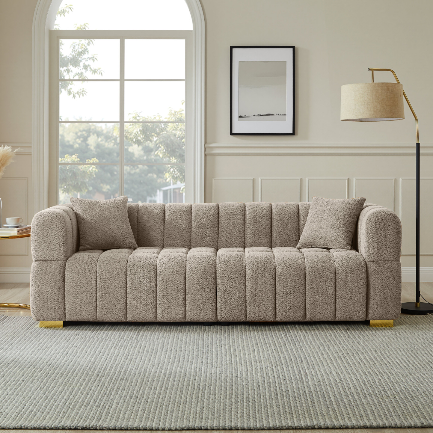 85" W 3-Seater Boucle Waffle Sofa for Chic Living Room & Apartment