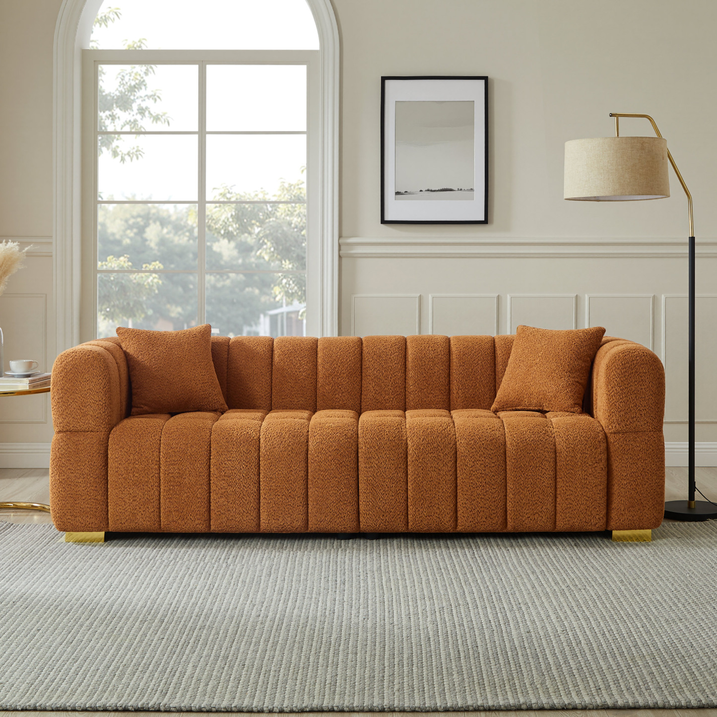 85" W 3-Seater Boucle Waffle Sofa for Chic Living Room & Apartment