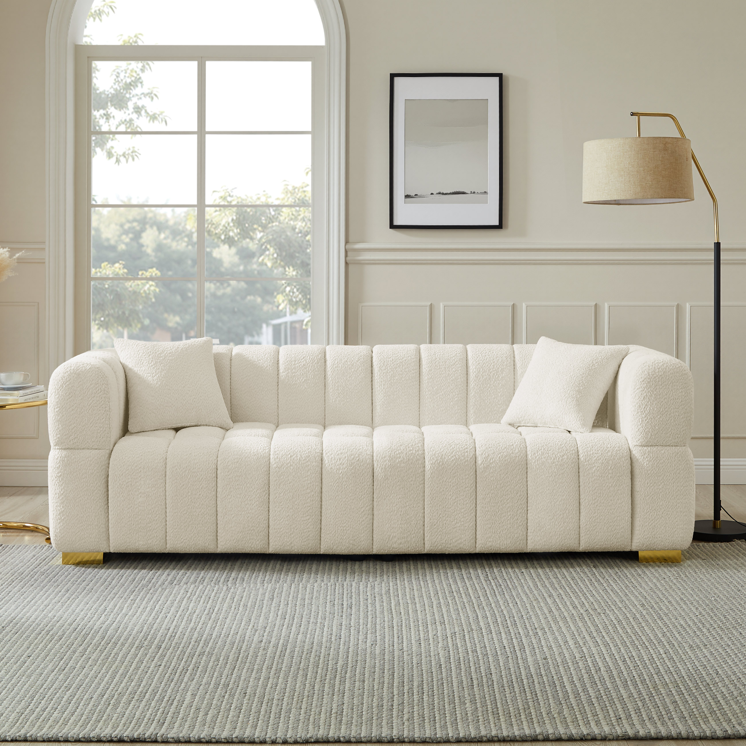 85" W 3-Seater Boucle Waffle Sofa for Chic Living Room & Apartment
