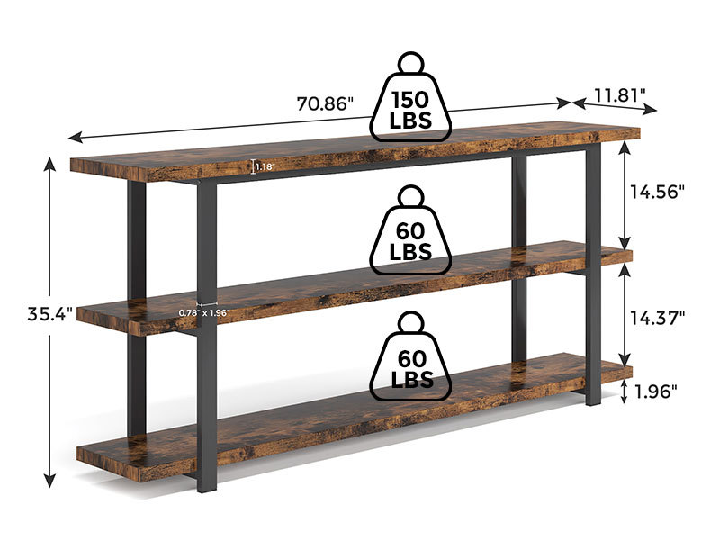  70.9 Inch 3-Tier Console Table with Storage