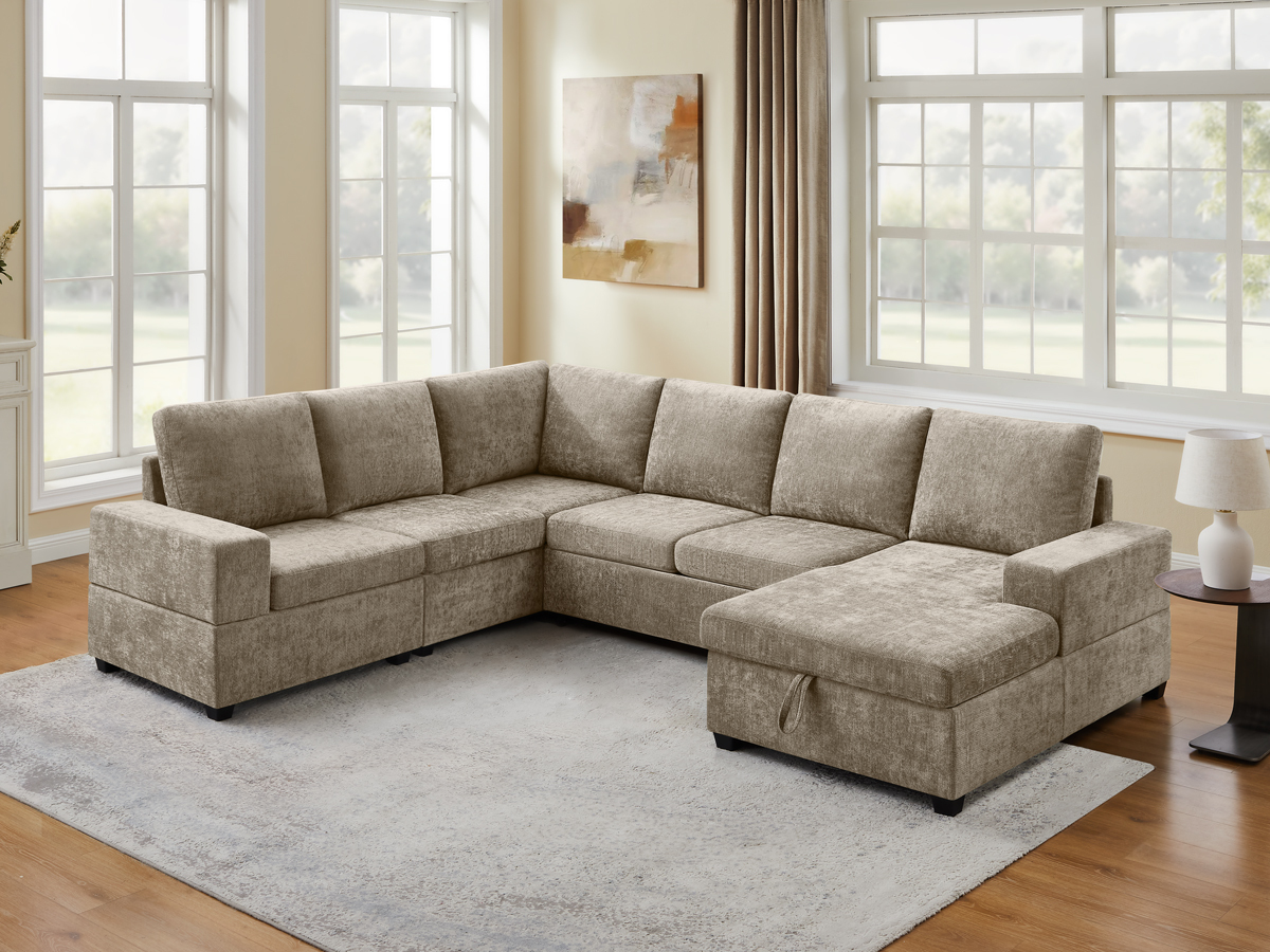 119.7" Pull Out Sofa Bed with Storage & Chaise for Living Room