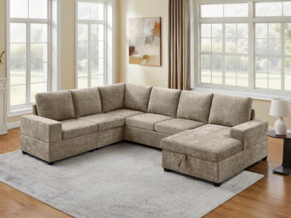 119.7" Pull Out Sofa Bed with Storage & Chaise for Living Room