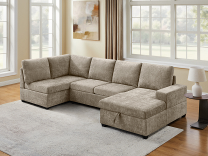 119.7" Pull Out Sofa Bed with Storage & Chaise for Living Room