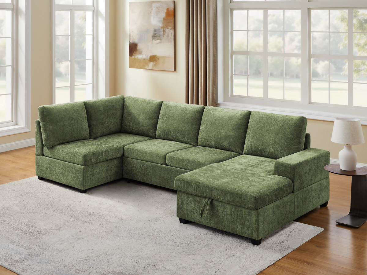 119.7" Pull Out Sofa Bed with Storage & Chaise for Living Room