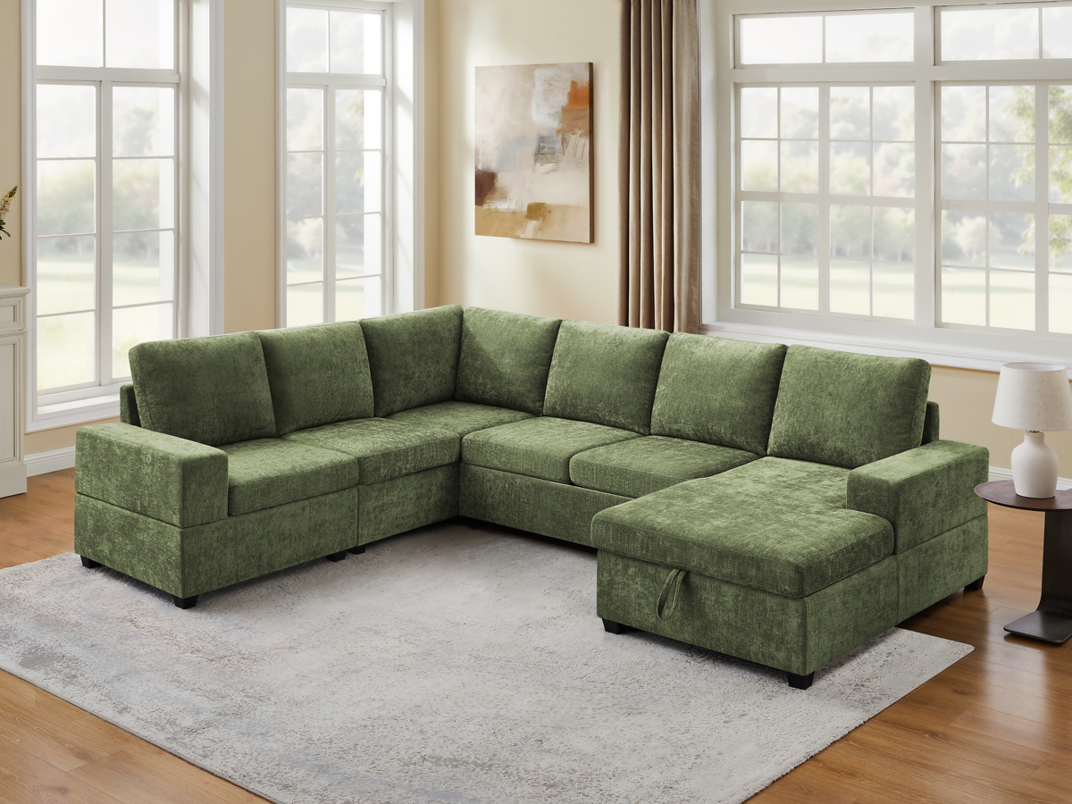 119.7" Pull Out Sofa Bed with Storage & Chaise for Living Room