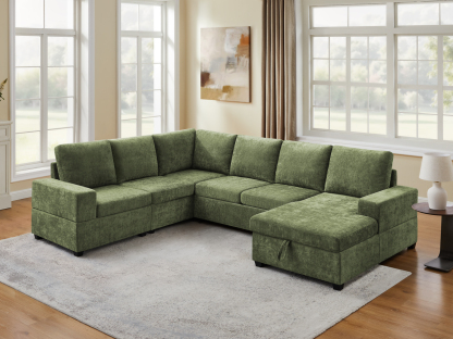 119.7" Pull Out Sofa Bed with Storage & Chaise for Living Room