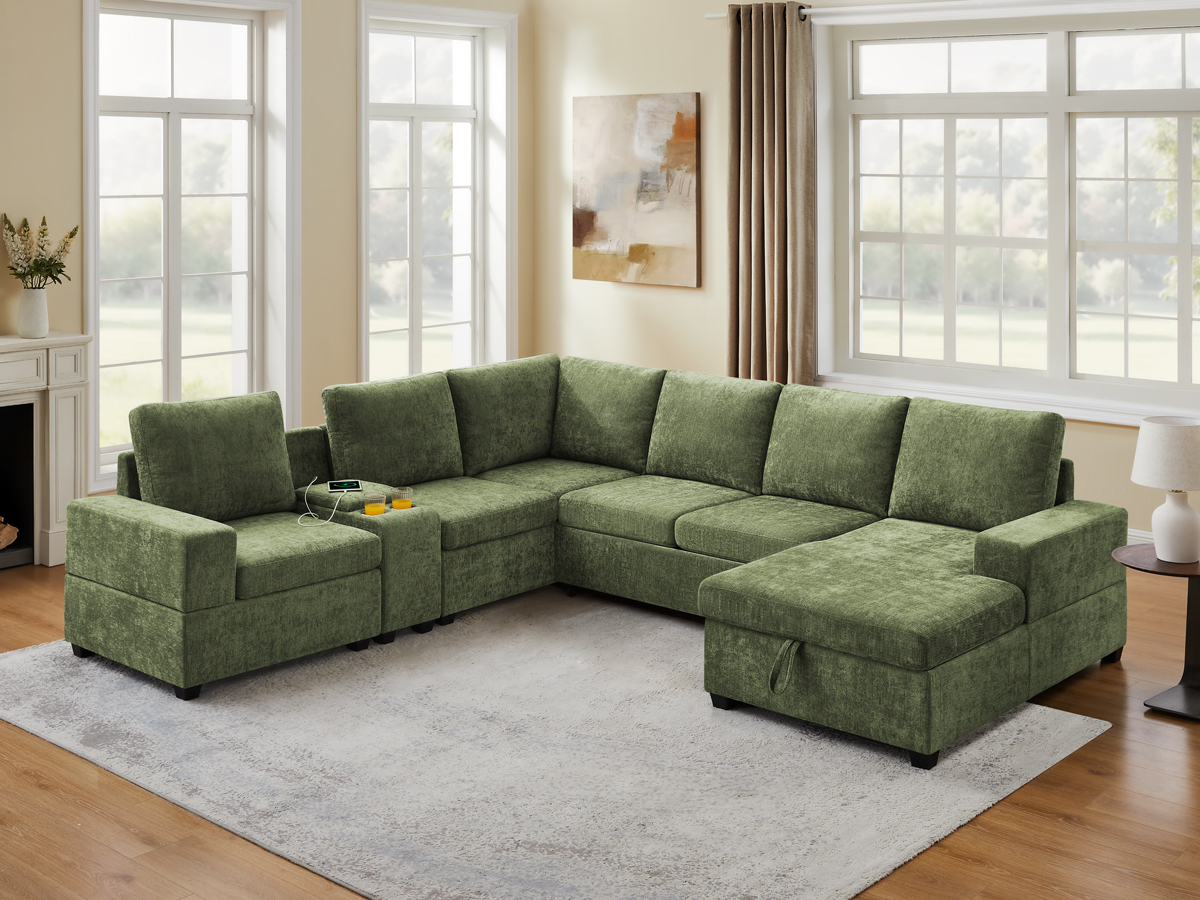 119.7" Pull Out Sofa Bed with Storage & Chaise for Living Room