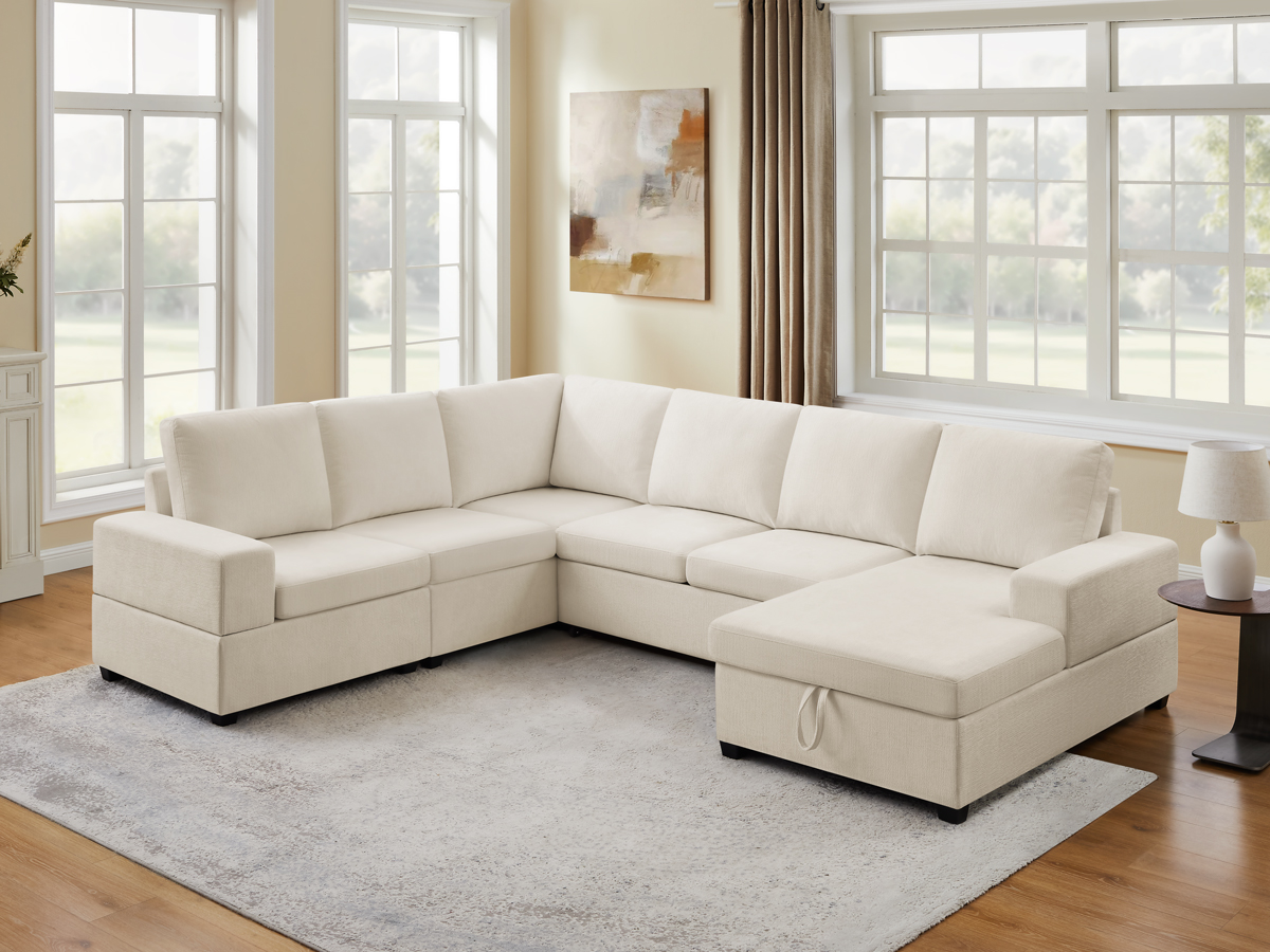 119.7" Pull Out Sofa Bed with Storage & Chaise for Living Room