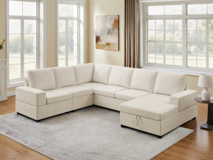 119.7" Pull Out Sofa Bed with Storage & Chaise for Living Room