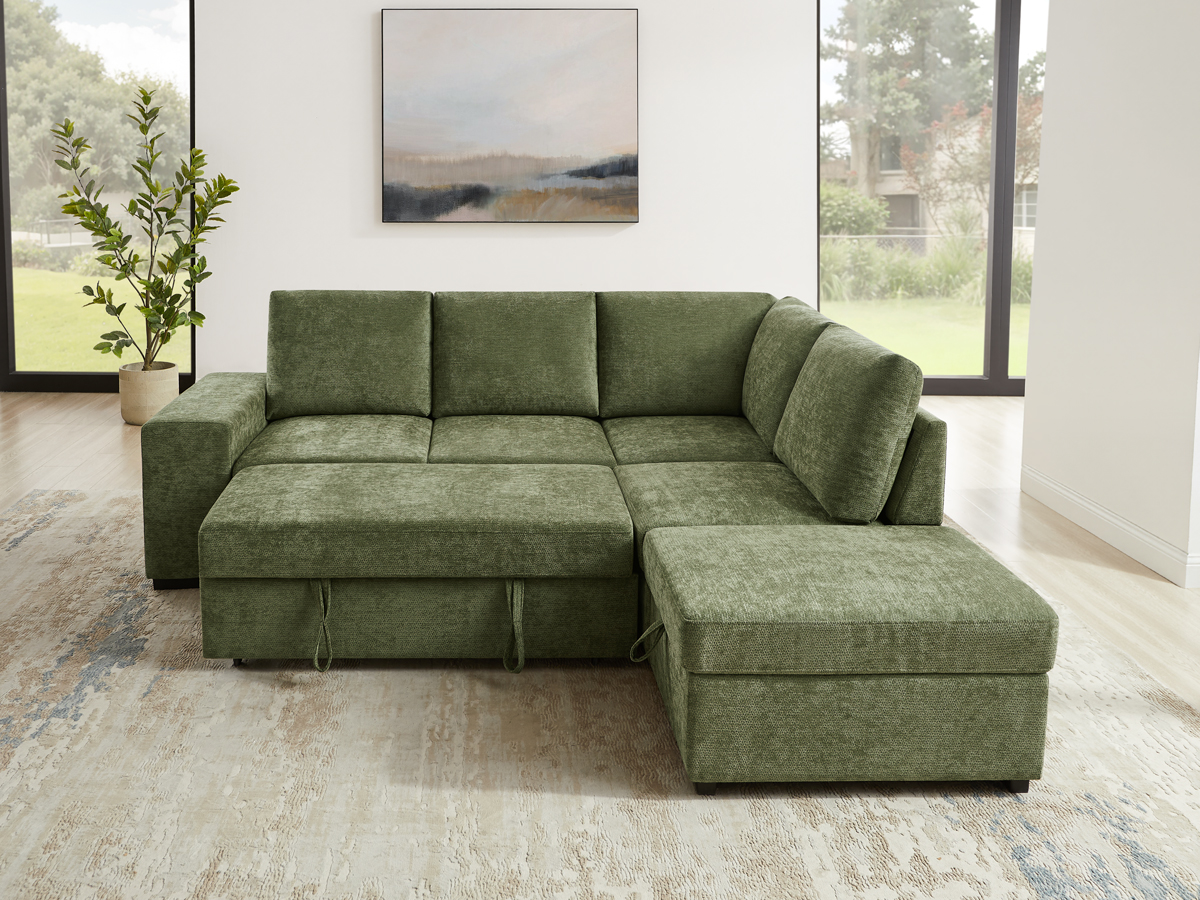 94.88" Convertible Pull Out Sofa Bed with Storage & Ottomans for Living Room