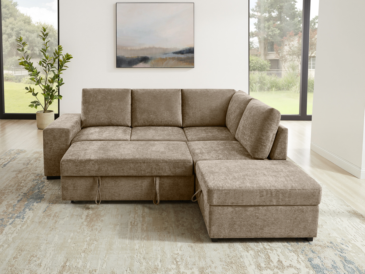 94.88" Convertible Pull Out Sofa Bed with Storage & Ottomans for Living Room