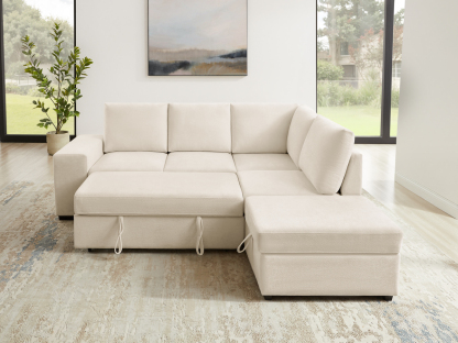 94.88" Convertible Pull Out Sofa Bed with Storage & Ottomans for Living Room