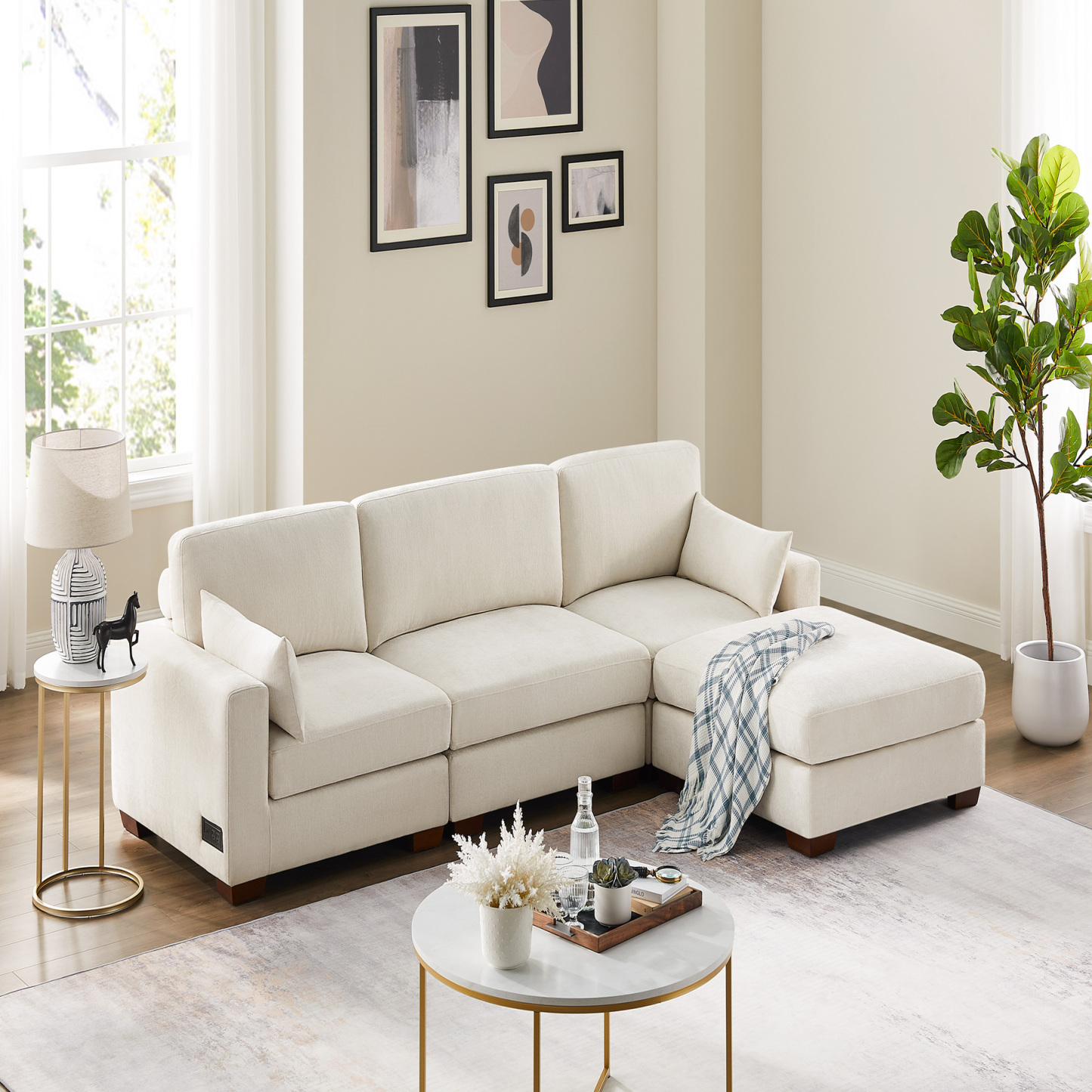 74.8''-149.6'' L/U Shaped Chenille Sofa with Ottomans & Outlets