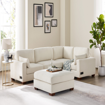 74.8''-149.6'' L/U Shaped Chenille Sofa with Ottomans & Outlets