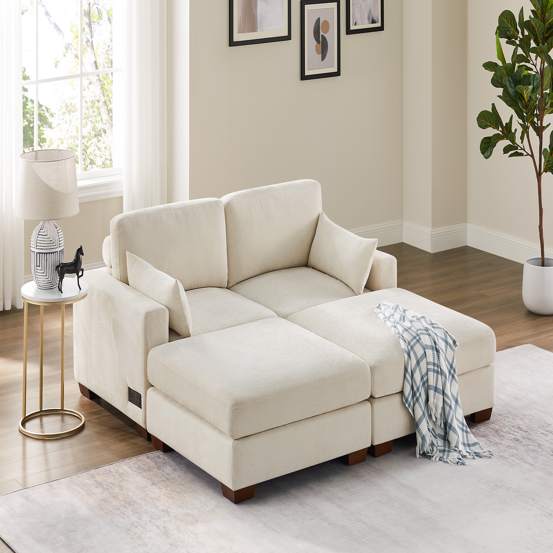 74.8''-149.6'' L/U Shaped Chenille Sofa with Ottomans & Outlets