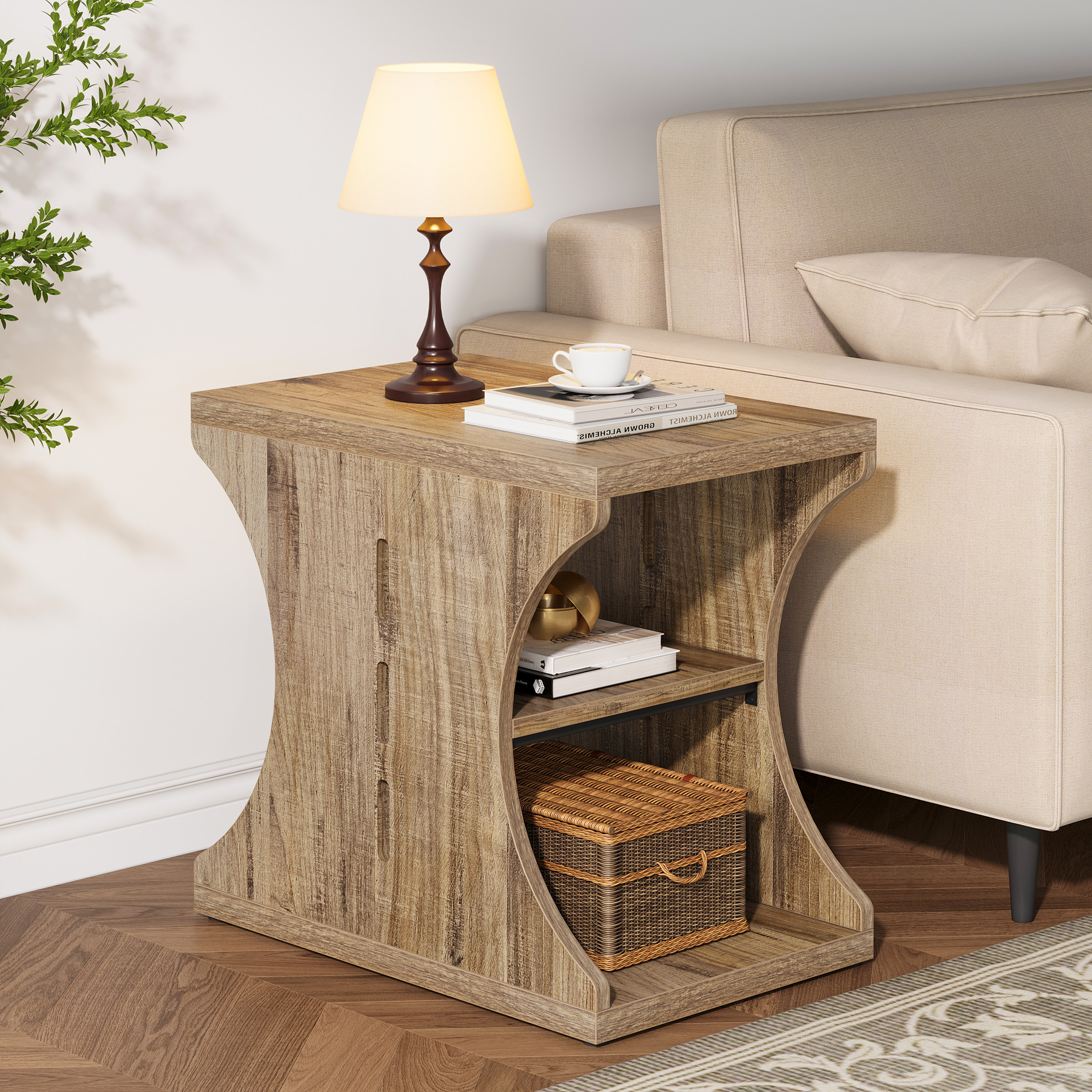 VANOMi Farmhouse End Table, Narrow Country Side Table-Light Brown, image size:1800x1800