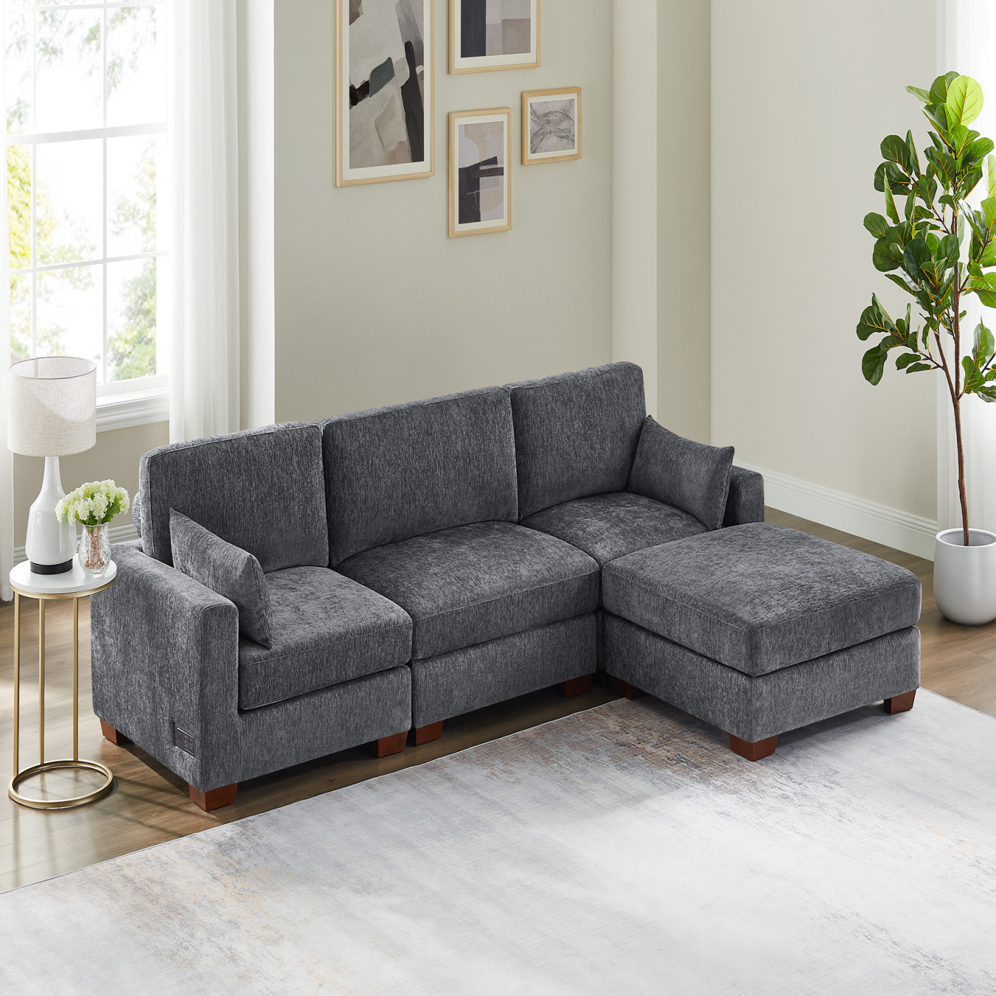 74.8''-149.6'' L/U Shaped Chenille Sofa with Ottomans & Outlets