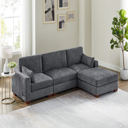 74.8''-149.6'' L/U Shaped Chenille Sofa with Ottomans & Outlets