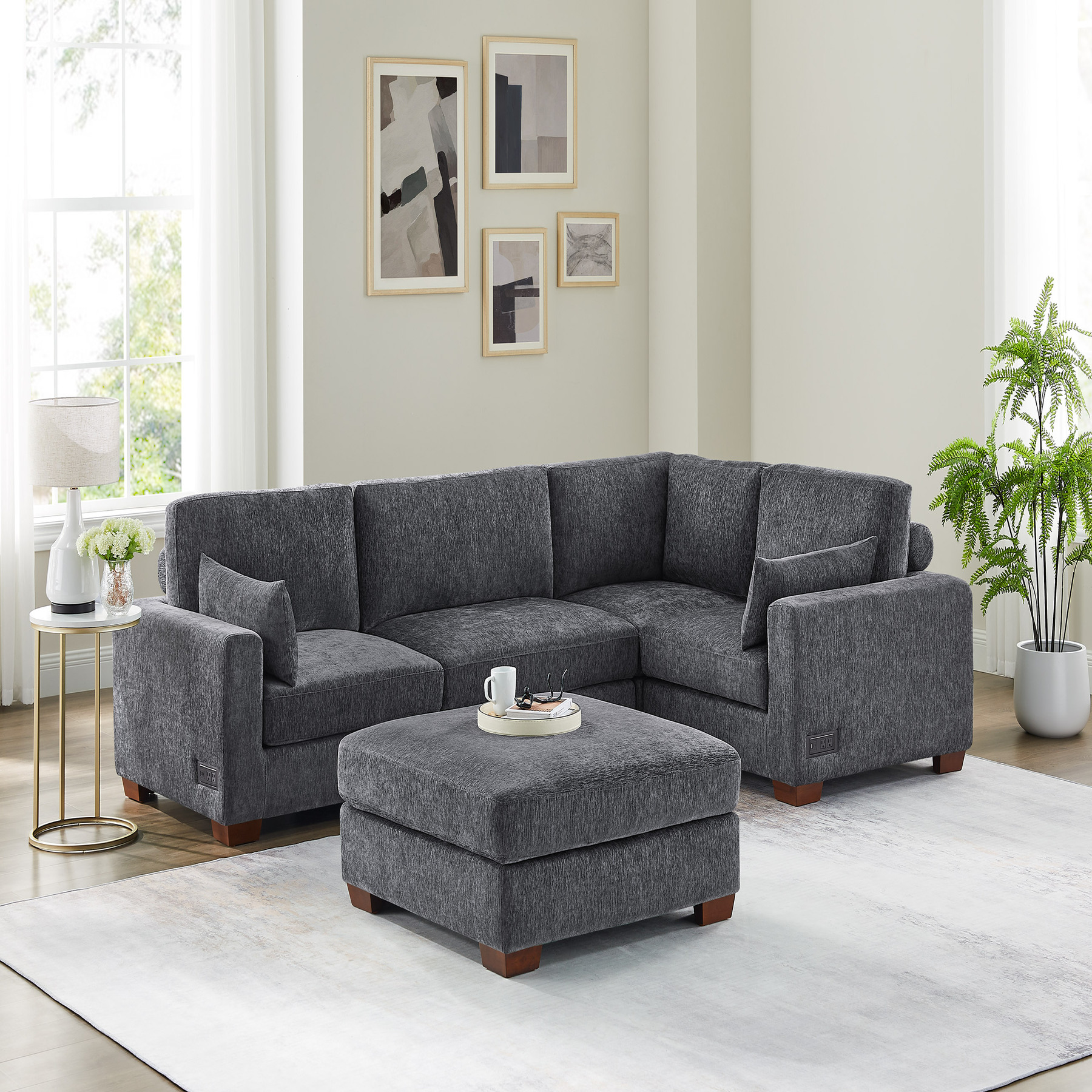 74.8''-149.6'' L/U Shaped Chenille Sofa with Ottomans & Outlets