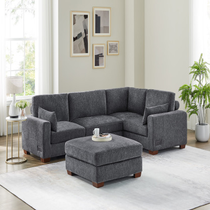 74.8''-149.6'' L/U Shaped Chenille Sofa with Ottomans & Outlets