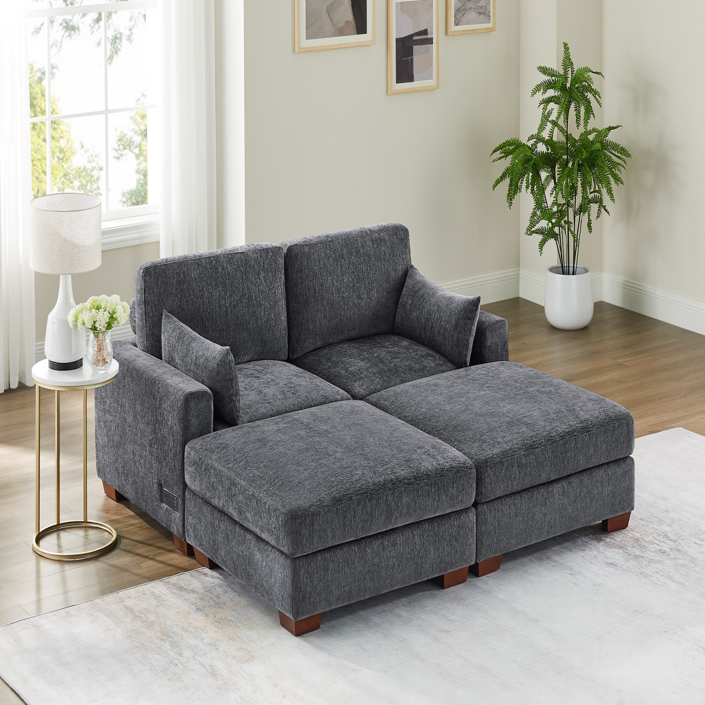 74.8''-149.6'' L/U Shaped Chenille Sofa with Ottomans & Outlets