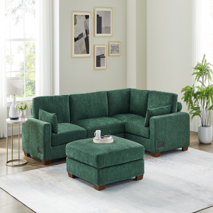 74.8''-149.6'' L/U Shaped Chenille Sofa with Ottomans & Outlets