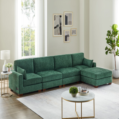 74.8''-149.6'' L/U Shaped Chenille Sofa with Ottomans & Outlets
