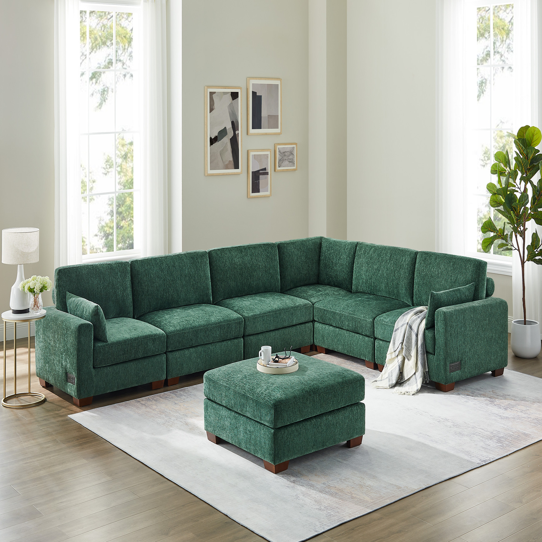 74.8''-149.6'' L/U Shaped Chenille Sofa with Ottomans & Outlets