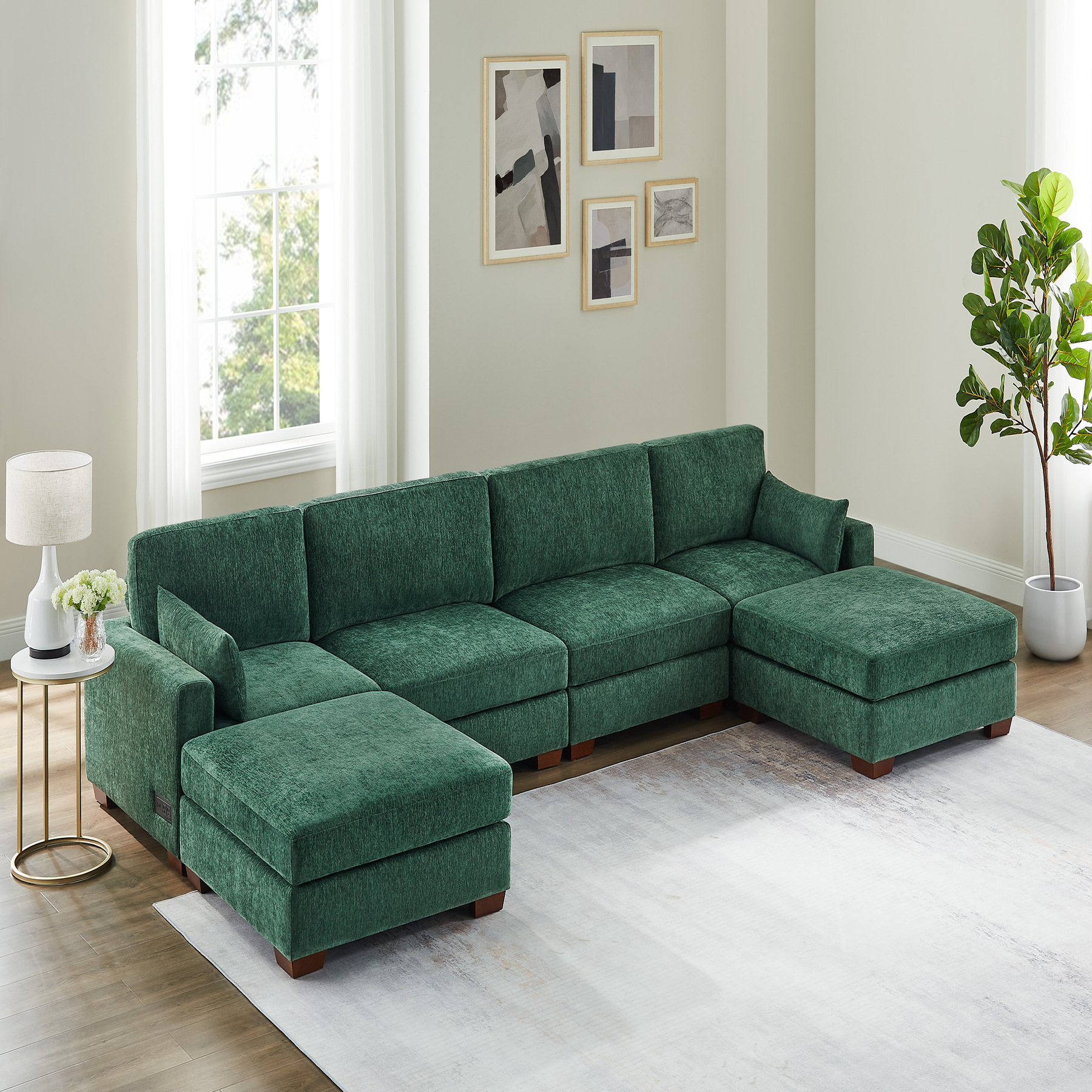 74.8''-149.6'' L/U Shaped Chenille Sofa with Ottomans & Outlets