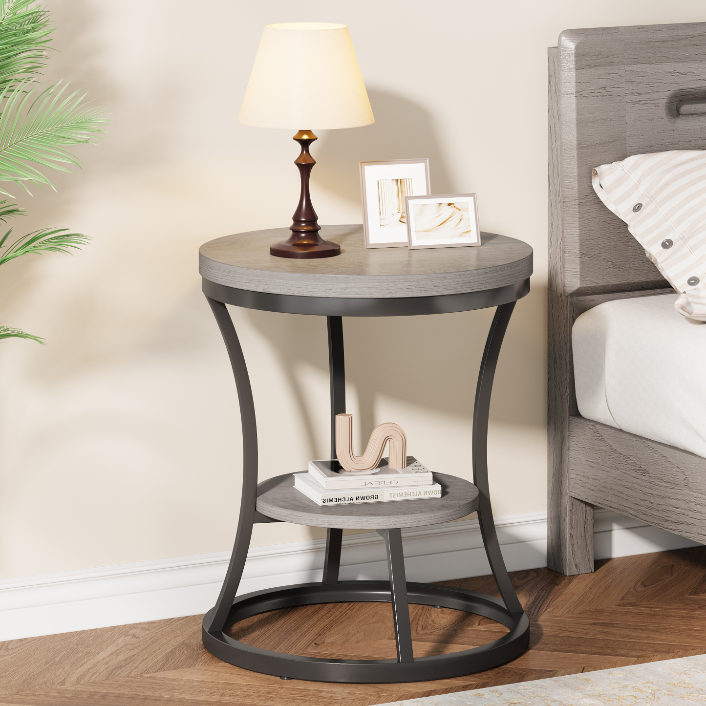 2-Tier Hourglass-shaped Side Table for Sofa, Bed & Small Spaces