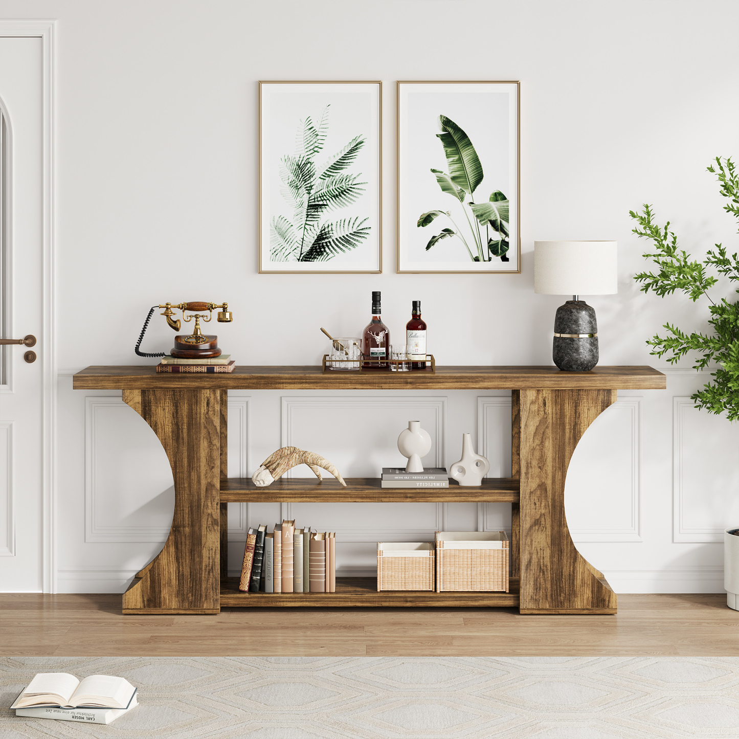 VANOMi 70.87" Sofa Console Table with 3-Tier Storage Space for Living Room Dark Walnut