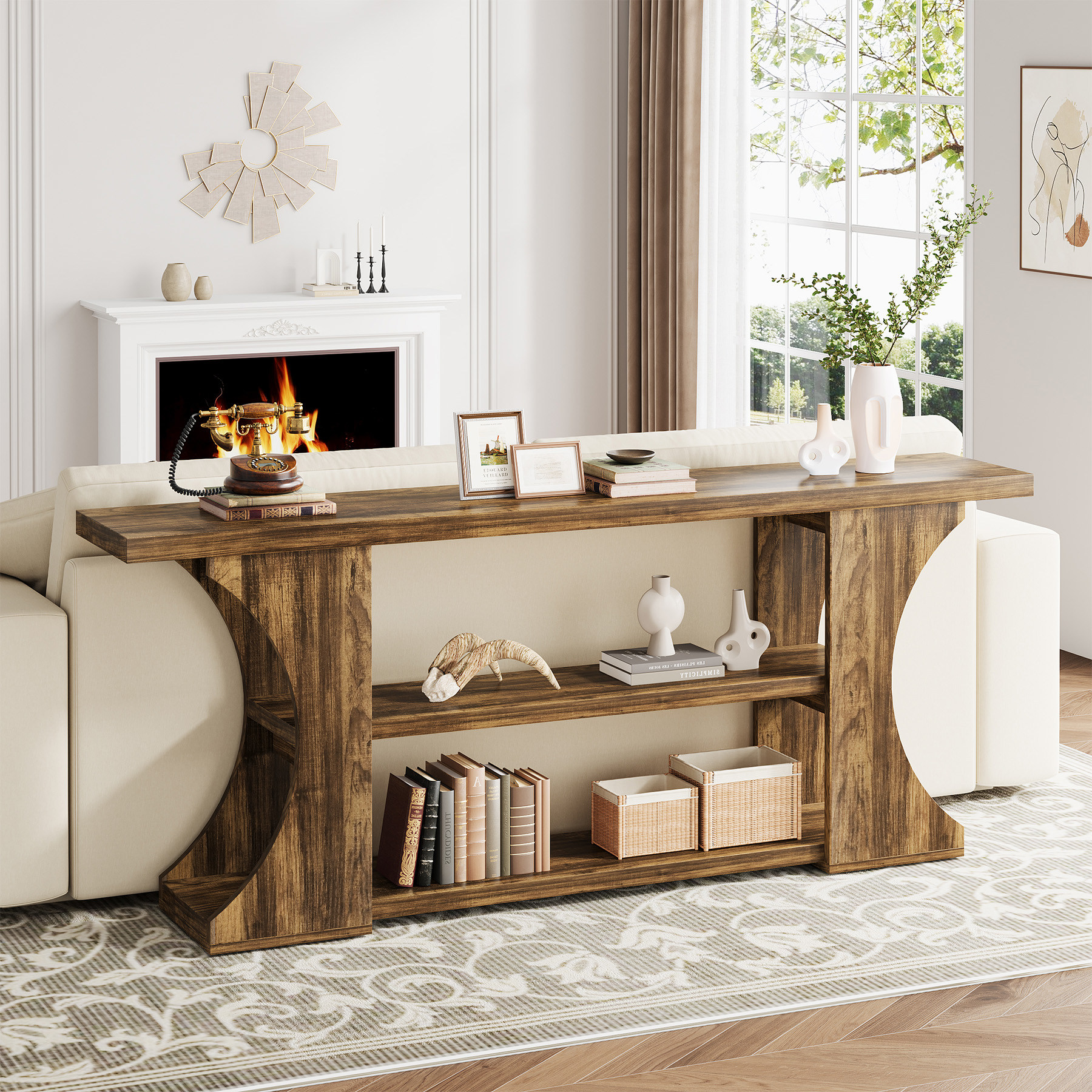 70.87" Sofa Console Table with 3-Tier Storage Space for Living Room