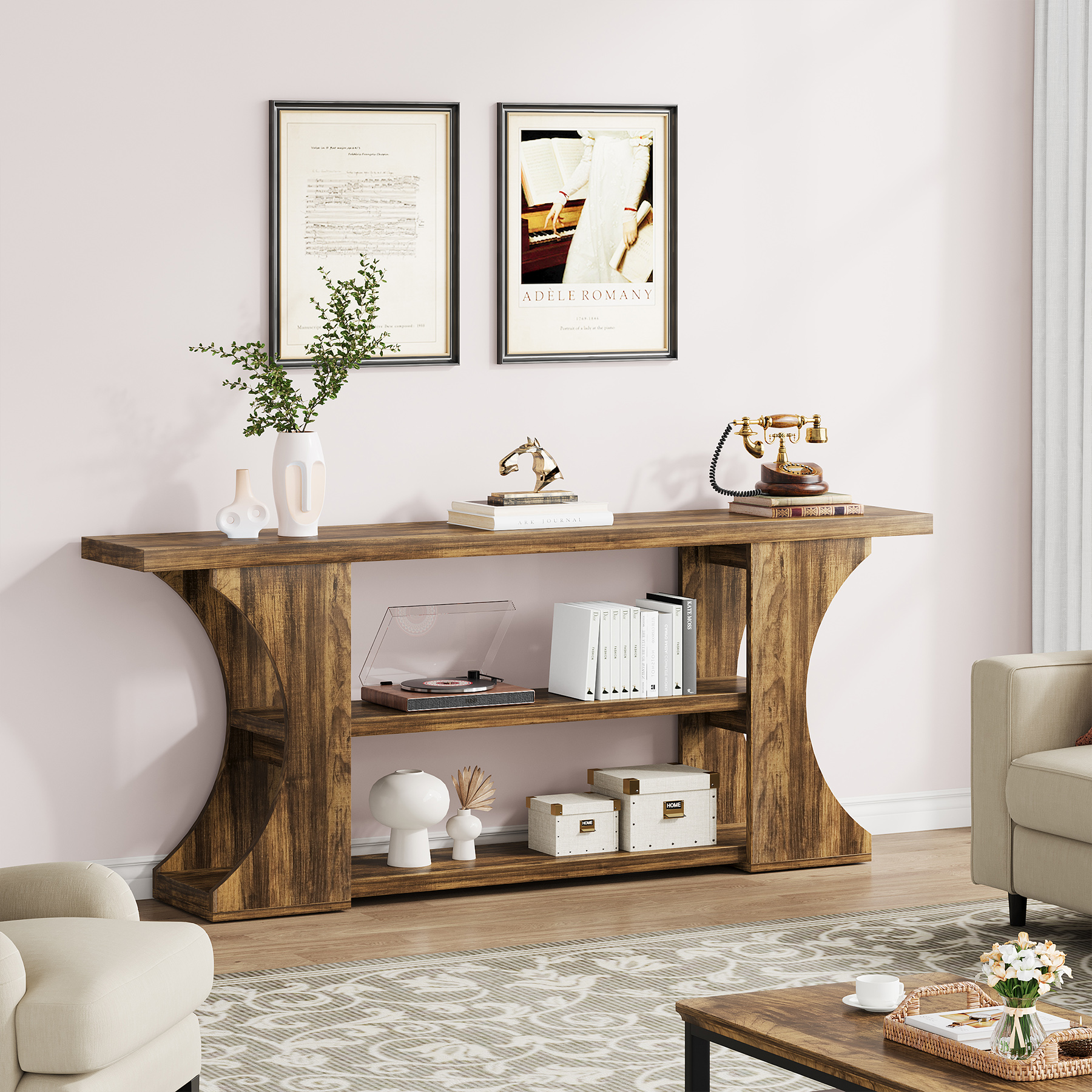 70.87" Sofa Console Table with 3-Tier Storage Space for Living Room