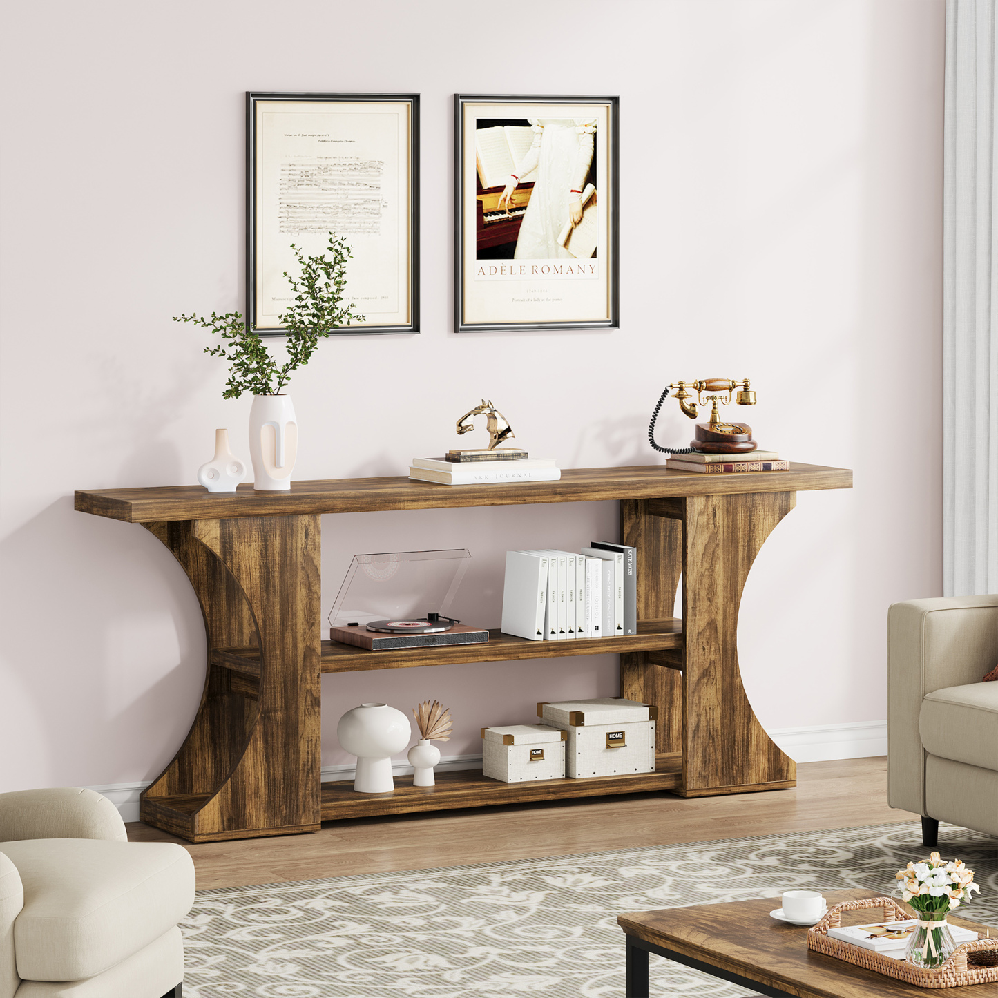 70.87" Sofa Console Table with 3-Tier Storage Space for Living Room