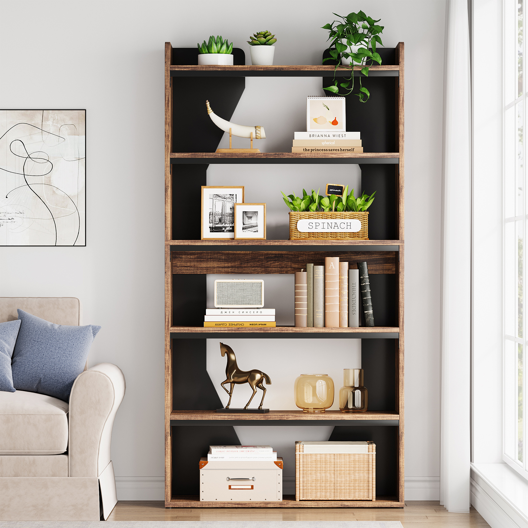 VANOMi 6-Tier Display Storage Bookshelf for Home, Office, Bedroom