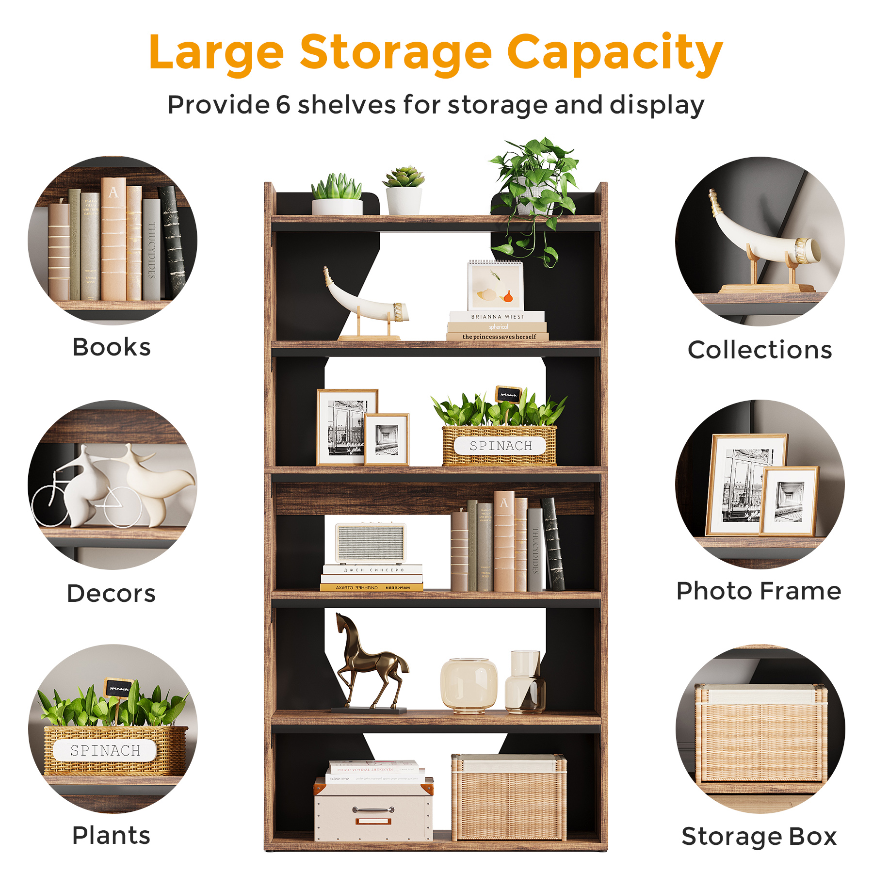 VANOMi 6-Tier Display Storage Bookshelf for Home, Office, Bedroom