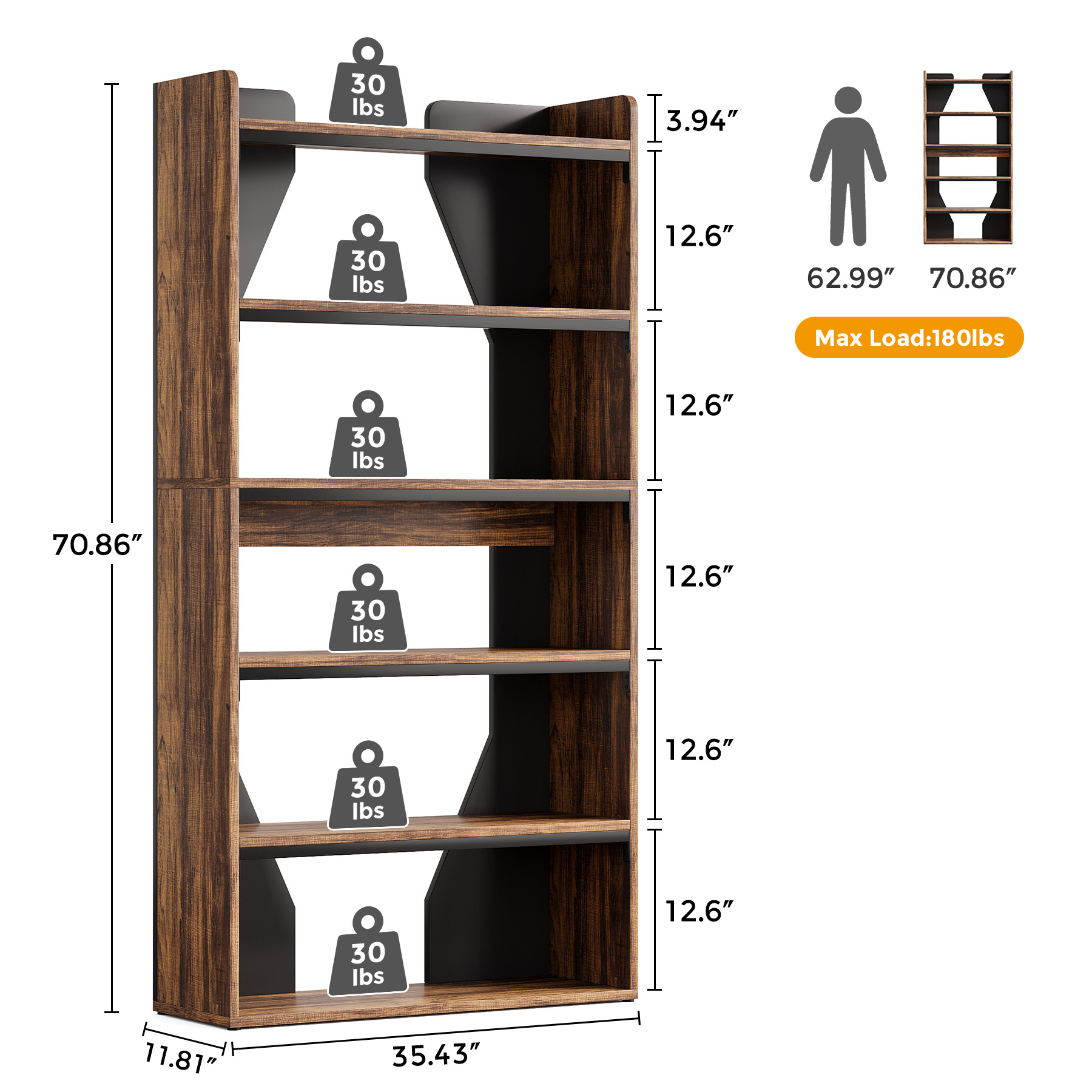 VANOMi 6-Tier Display Storage Bookshelf for Home, Office, Bedroom