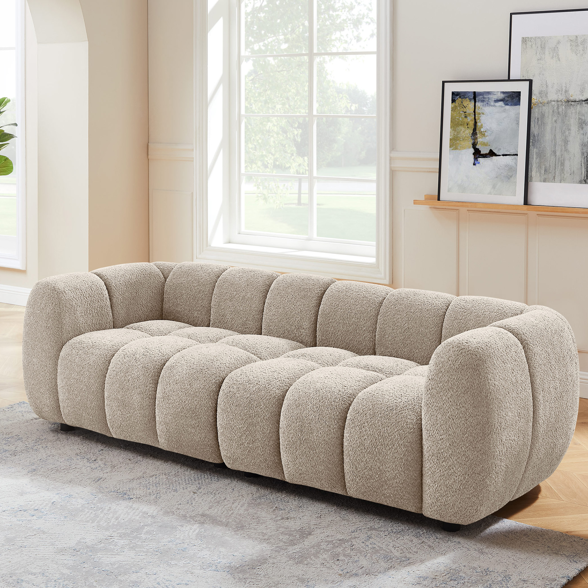 VANOMi 89" Oversized Loveseat Sofa 2/3/4-Seat Waffle Boucle Upholstered Couch Camel