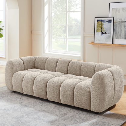 VANOMi 89" Oversized Loveseat Sofa 2/3/4-Seat Waffle Boucle Upholstered Couch Camel